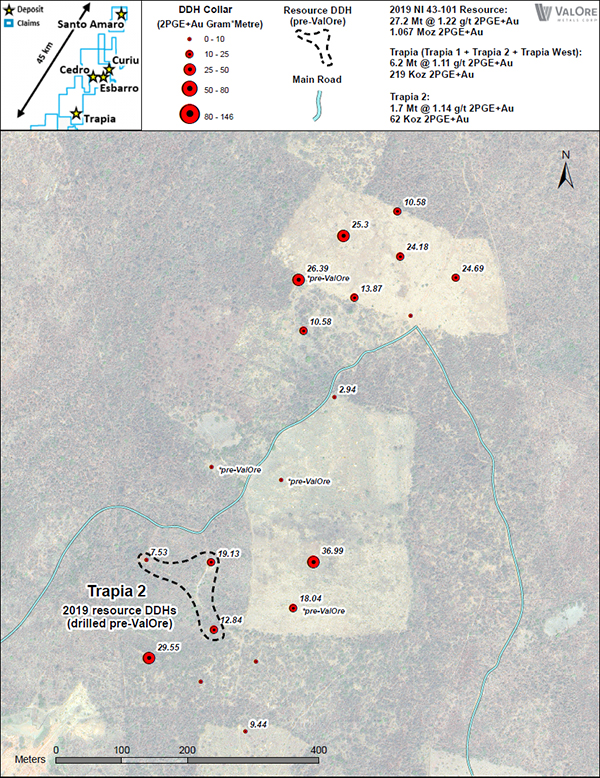 Figure 3: Plan Map of 2020 and 2021 Core Drill Holes at Trapia 2, Compared with 2019 Resource