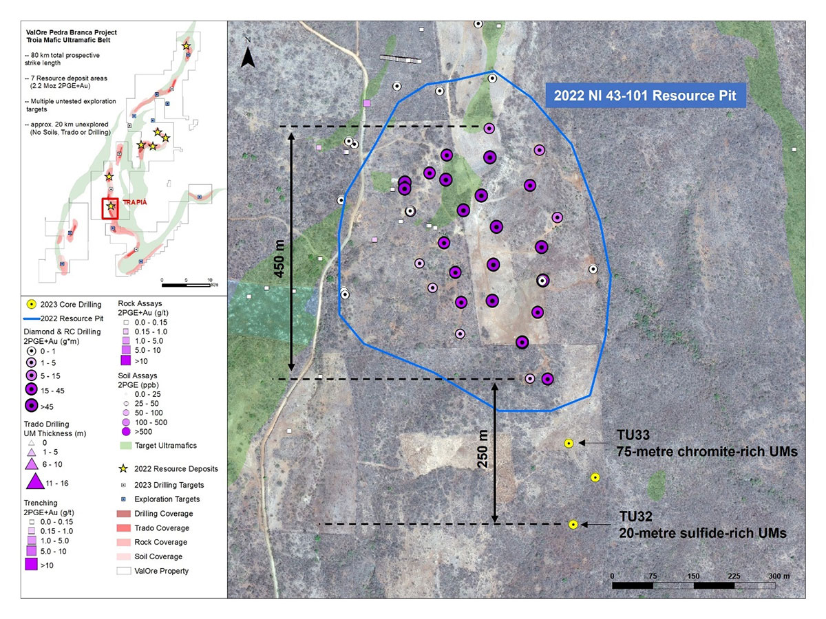 Figure 2: 1 deposit plan map, highlighting location of the 2023 drill holes and surface contour of the 2022 NI 43-101 Resource Pit.